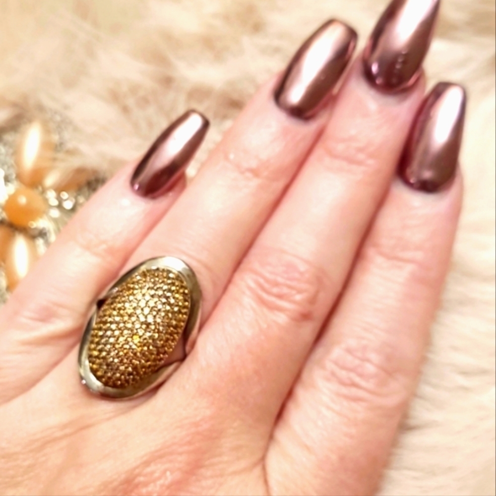 1.15CTW Pave Set Round Brazilian Citrine Sterling Silver Cluster Ring Sz 7